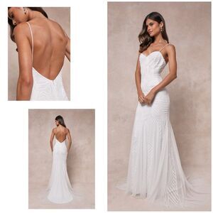Lulus Radiant Presence Dress Women's S White Maxi Wedding Sequin Backless NWT